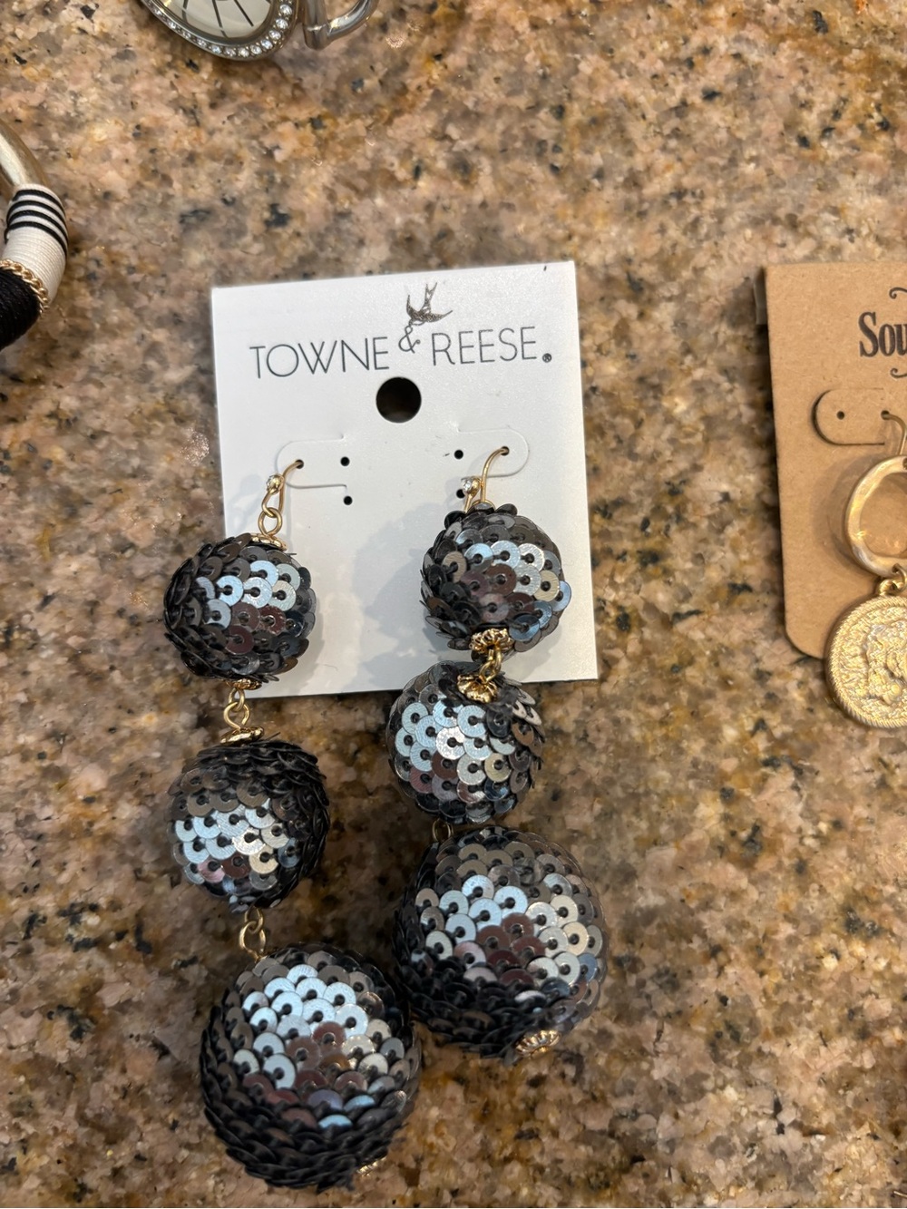 Towne & Reese Black and Silver Sequin Drop Earrings